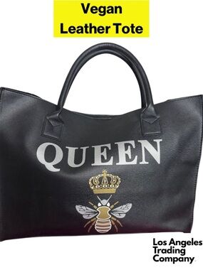 LOS ANGELES TRADING CO 🖤 Vegan Leather Tote with Gold QUEEN Bee Crest